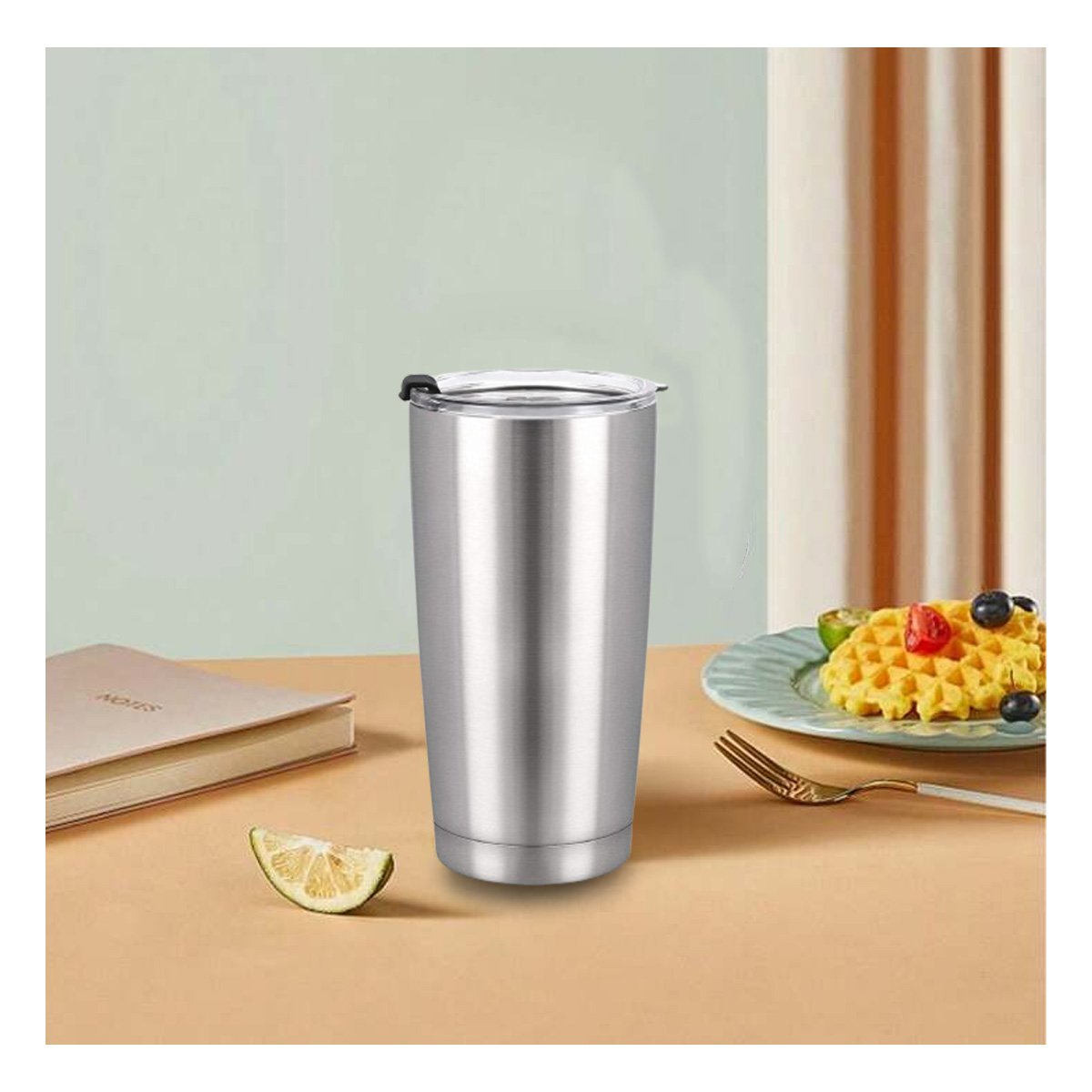 PACK2 VASO PLATEADO 600ML CON TAPA DE ACERO INOXIDABLE PARA USO DIARIO Y VIAJE - 3