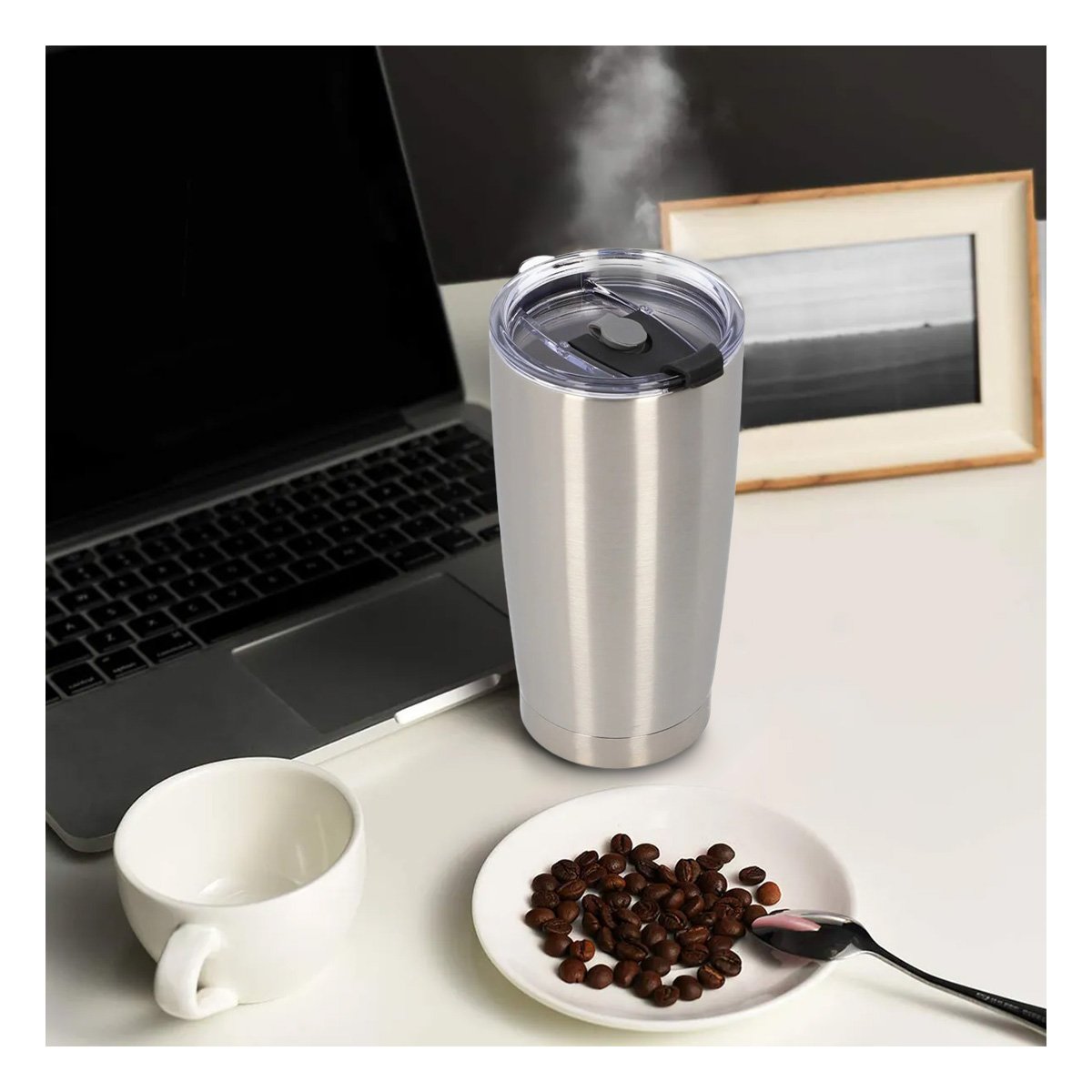 PACK2 VASO PLATEADO 600ML CON TAPA DE ACERO INOXIDABLE PARA USO DIARIO Y VIAJE - 5