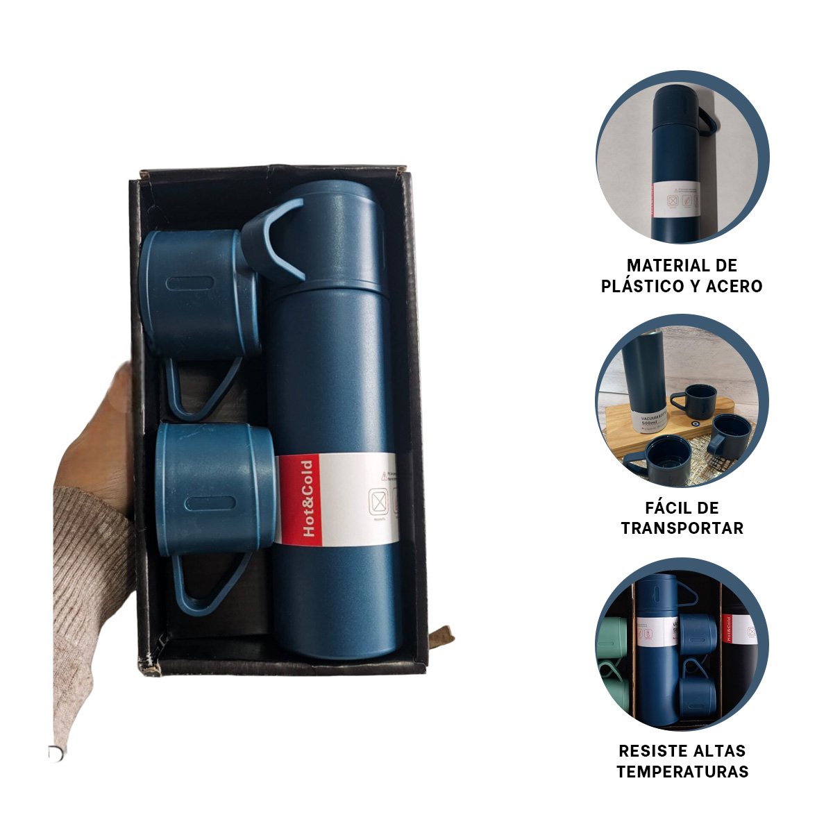 VASO MODERNO AZUL MARINO CON 2 TASAS PARA COMPARTIR BEBIDAS - 3