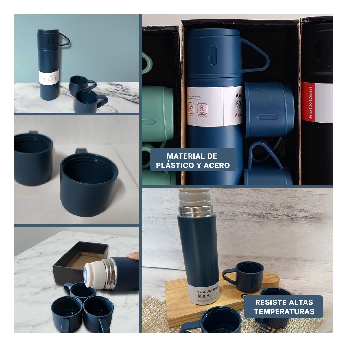 VASO MODERNO AZUL MARINO CON 2 TASAS PARA COMPARTIR BEBIDAS - 5