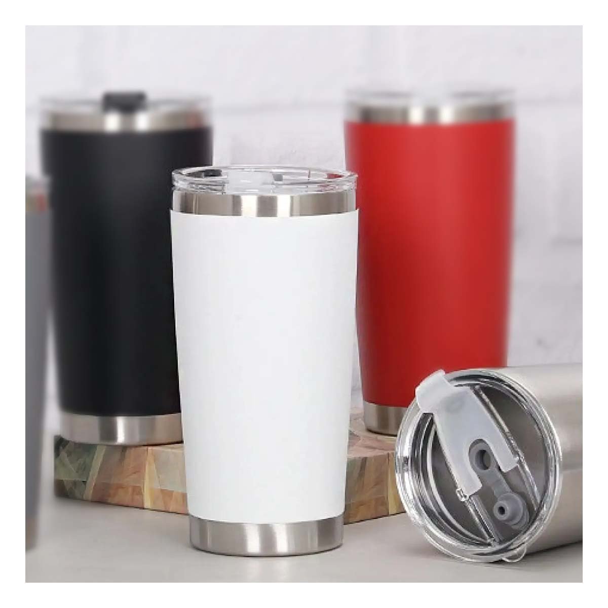 TERMO 600ML DE ACERO INOXIDABLE BLANCO CON TAPA Y FORMA FUNCIONAL - 1