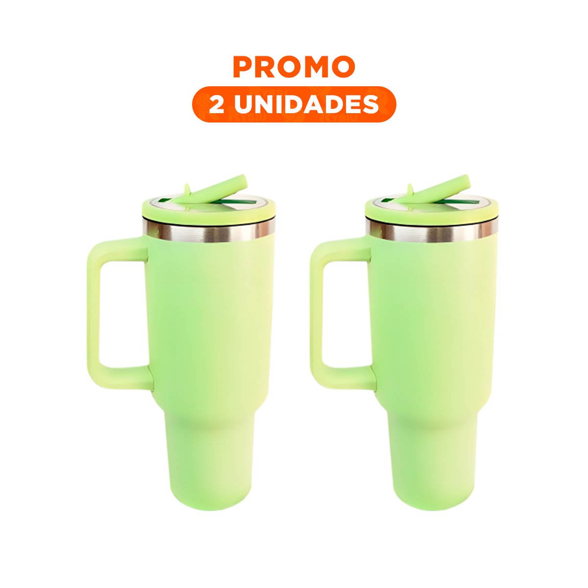 PACK2 TERMO EN COLOR VERDE LIMON DE ABS Y ACERO CON ASA AMPLIA Y PICO 1200ML - 1