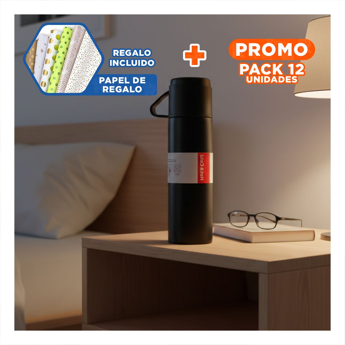 PACK12 SISTEMA ELEGANTE CON 2 TASAS NEGRO MODERNO Y PRACTICO Y+PAPEL REGALO - 1