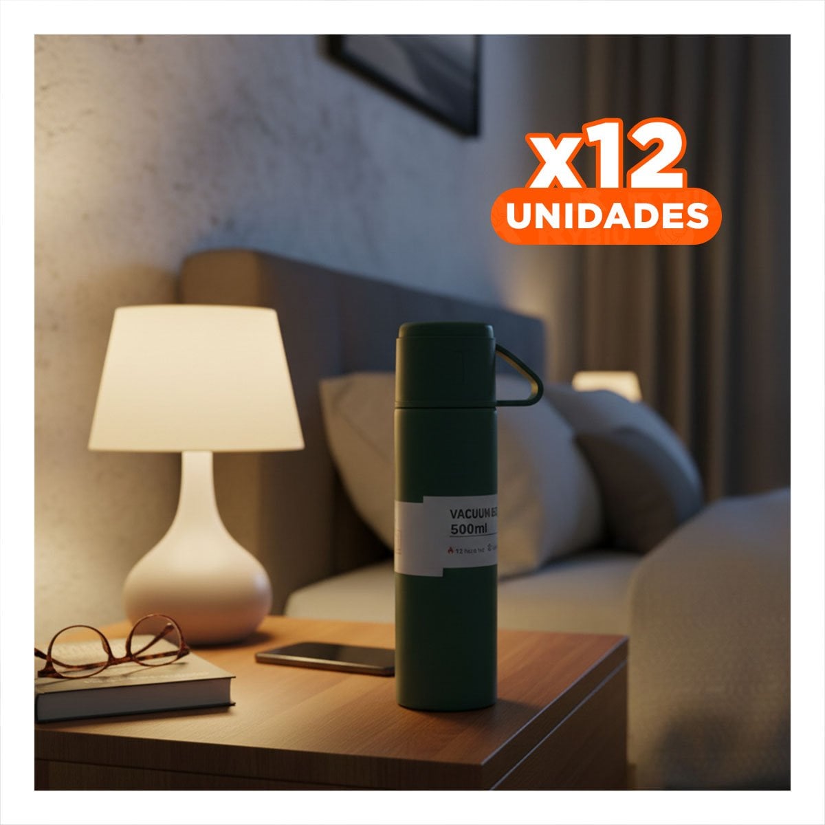 PACK12 VASO TERMICO DURADERO CON 2 TAZAS VERDE PARA PASEO - 1