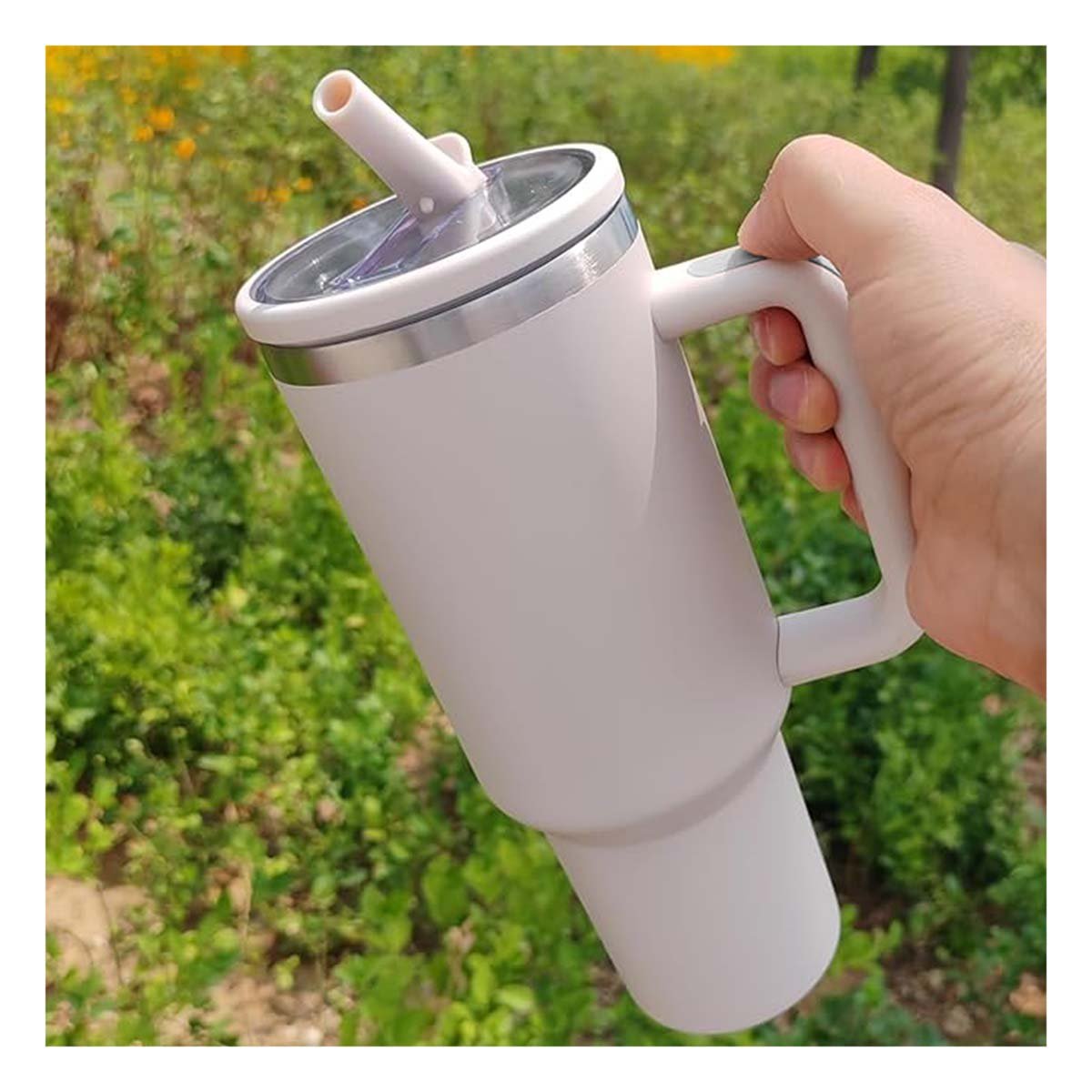 PACK4 TAZA TERMICA 1200ML EN COLOR CREMA CON ASA Y PICO EN ABS Y ACERO Y+REGALO STICKER - 5