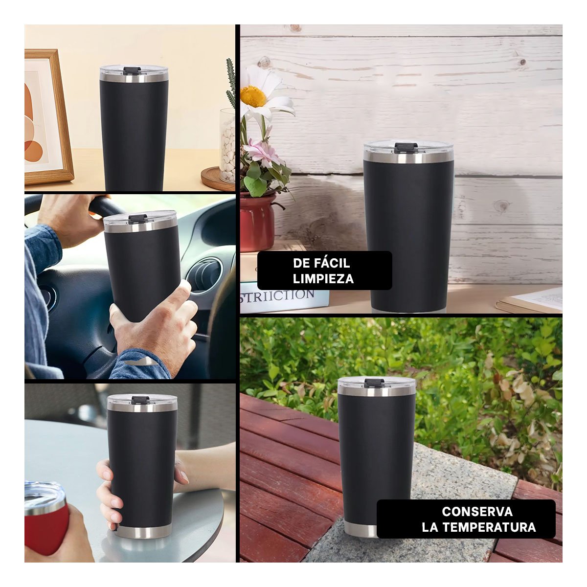 PACK2 VASO 600ML DE ACERO INOXIDABLE CON TAPA NEGRA Y ASA FACIL DE TRANSPORTAR Y+PAPEL REGALO - 3