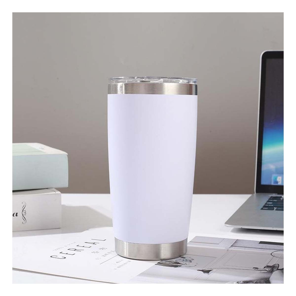 PACK2 VASO BLANCO 600ML CON TAPA DE ACERO INOXIDABLE PARA USO DIARIO Y VIAJE - 5