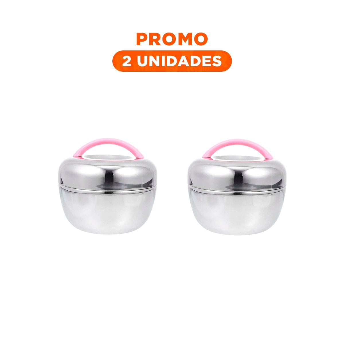 PACK2 ENVASE TERMO ROSA Y PLATEADO 1L CIRCULAR LIGERO Y CONFIABLE PARA TRANSPORTAR COMIDAS - 1