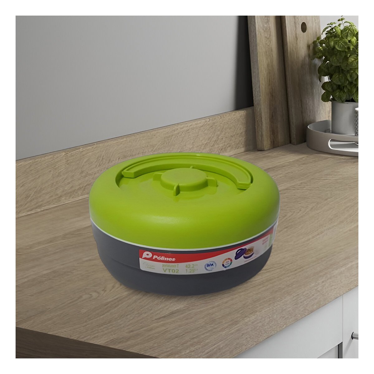 PACK4 CONTENEDOR CON TAPA AJUSTE FIRME 1.25L VERDE CLARO Y PLOMO Y+PAPEL REGALO - 2