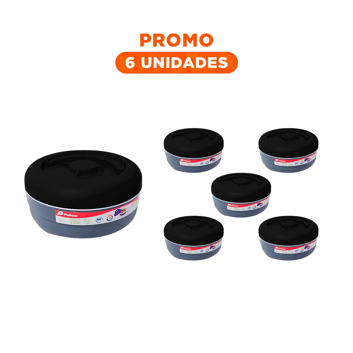 PACK6 RECIPIENTE TERMO CIRCULAR 1.25L NEGRO Y PLOMO FUNCIONAL Y MODERNO PARA USO DIARIO - 1