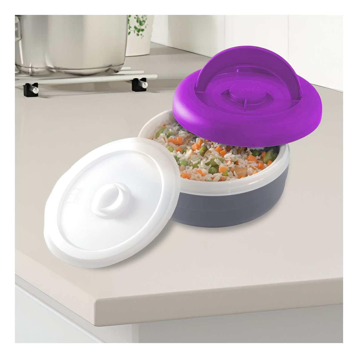 PACK6 TAPER TERMICO CIRCULAR 1.25L MORADO Y PLOMO PARA LLEVAR ALMUERZO DIARIO Y+REGALO STICKER - 5
