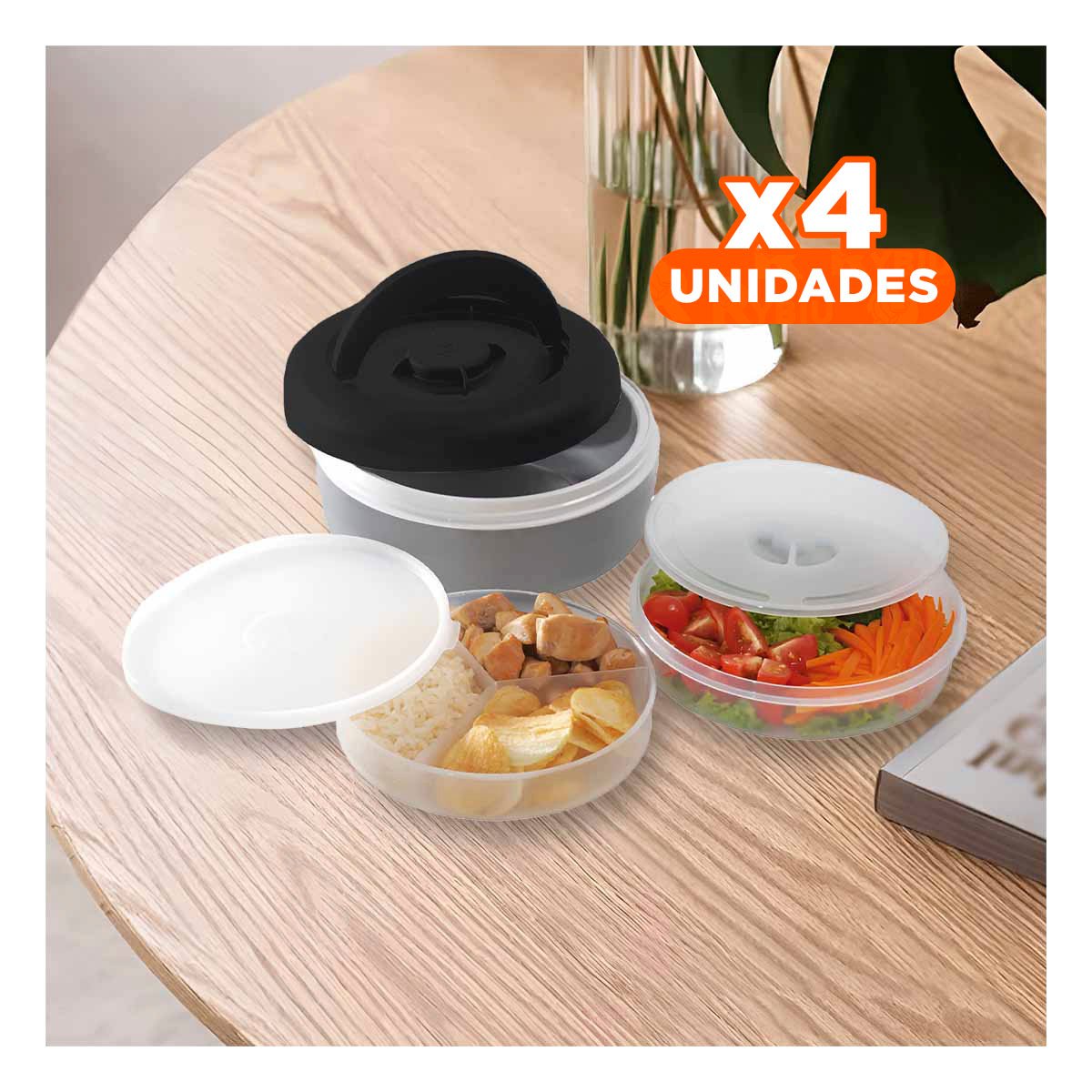 PACK4 CONTENEDOR TERMO CIRCULAR 1.25L NEGRO Y PLOMO CON DISEÑO ELEGANTE Y DURADERO - 1