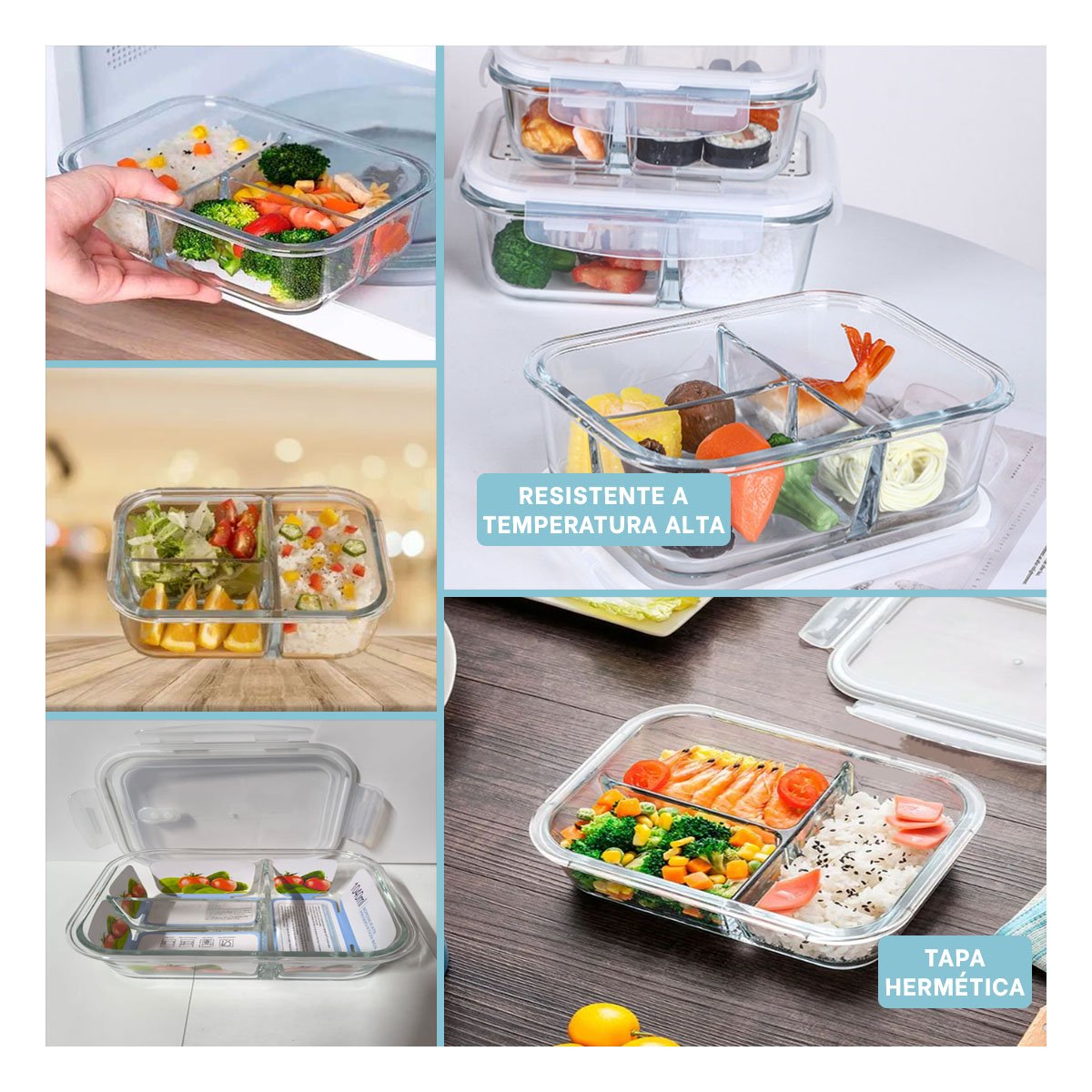PACK12 CONTENEDOR DE VIDRIO 1040ML TRANSPARENTE CON TAPA AJUSTADA Y+PAPEL REGALO - 2