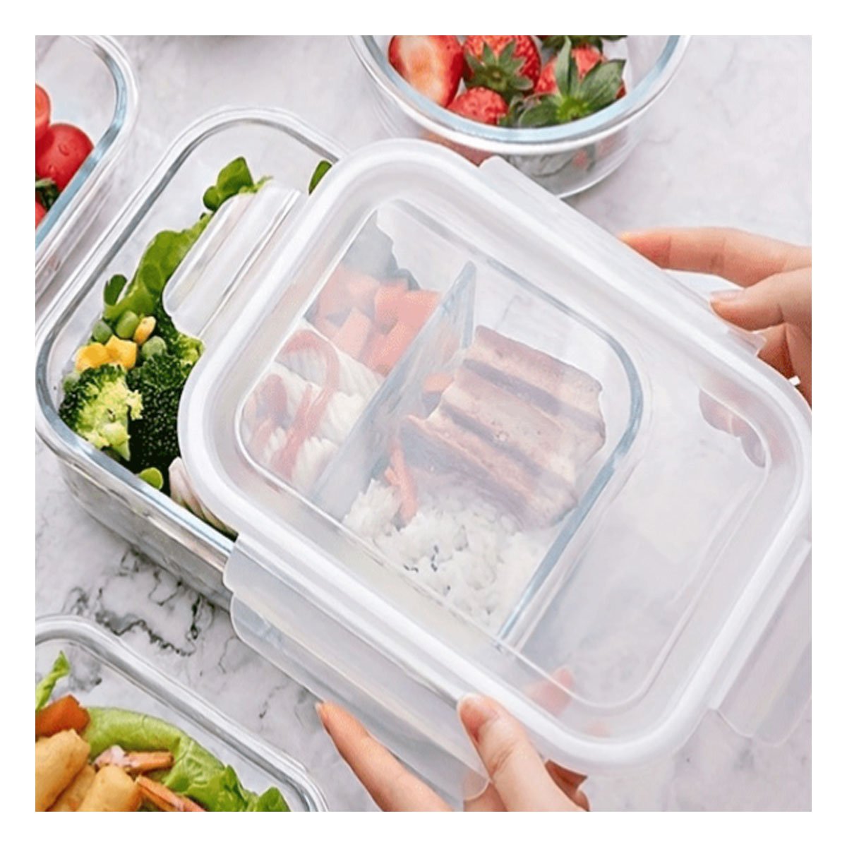 PACK12 CONTENEDOR DE VIDRIO 1040ML TRANSPARENTE CON TAPA AJUSTADA Y+PAPEL REGALO - 3