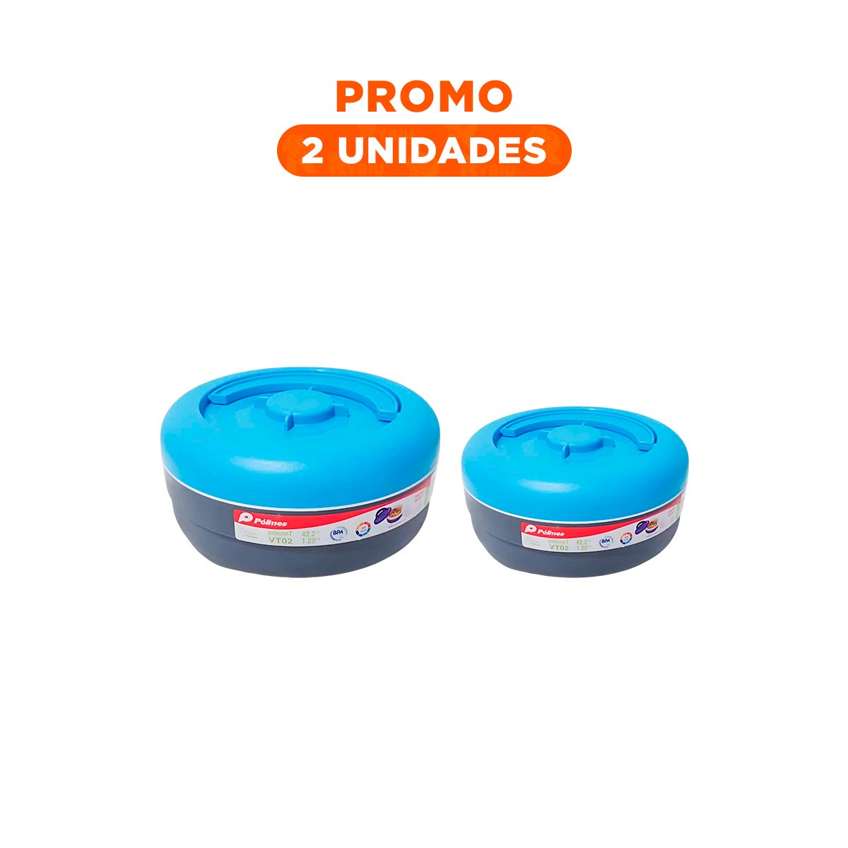 PACK2 CONTENEDOR TERMICO 1.25L CELESTE Y PLOMO PARA JORNADAS LARGAS - 1