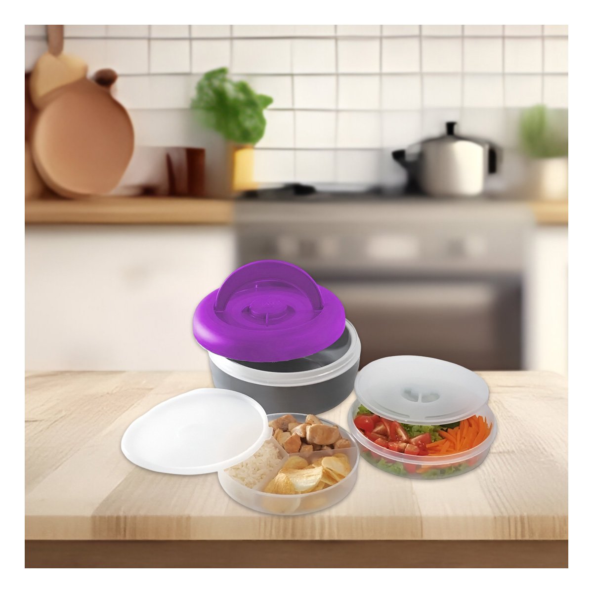 PACK6 LONCHERA RESISTENTE 1.25L MORADO Y PLOMO PARA ACTIVIDADES DIARIAS - 5