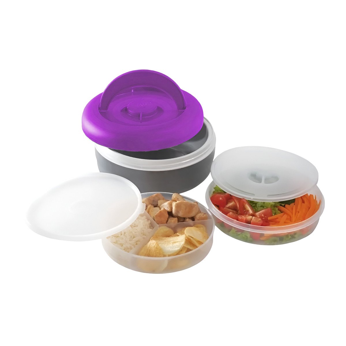 ENVASE CIRCULAR 1.25L MORADO Y PLOMO PARA LLEVAR ALMUERZO ORDENADO Y+REGALO STICKER - 3