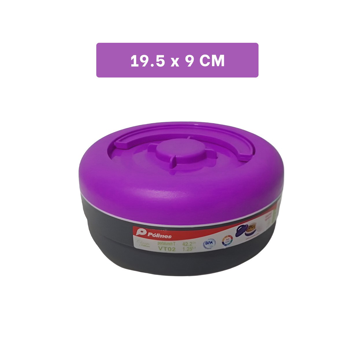 ENVASE CIRCULAR 1.25L MORADO Y PLOMO PARA LLEVAR ALMUERZO ORDENADO Y+REGALO STICKER - 4