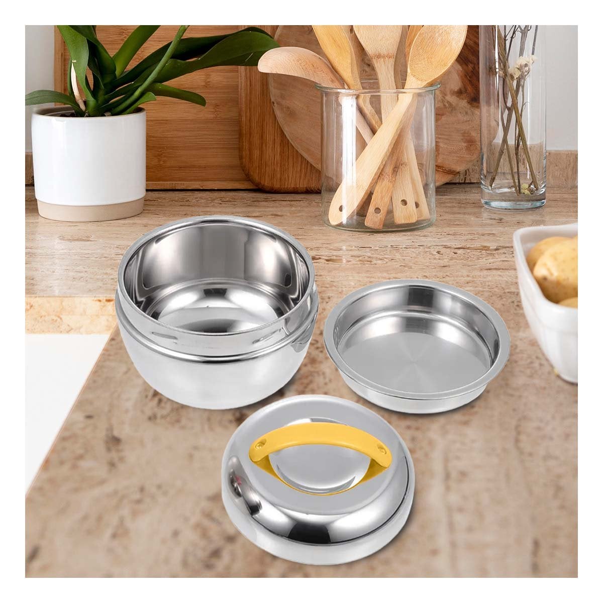 PACK6 TAPER TERMO AMARILLO Y PLOMO 1L CIRCULAR PERFECTO PARA MANTENER COMIDAS FRIAS - 3