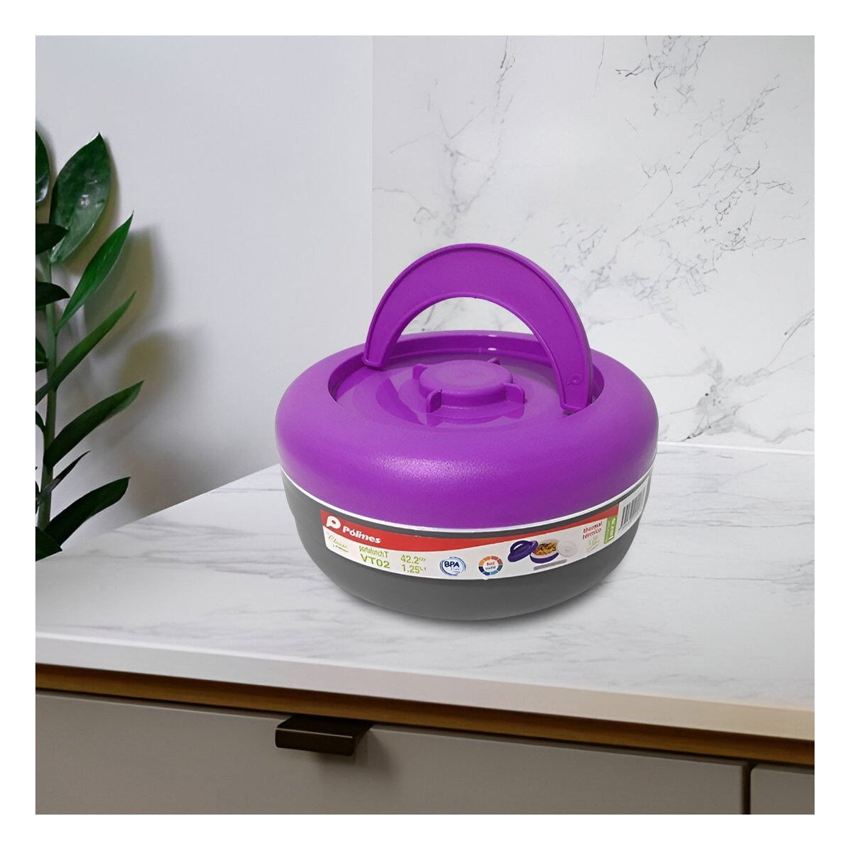 PACK4 LONCHERA PRACTICA 1.25L MORADO Y PLOMO PARA SALIDAS Y VIAJES CORTOS - 3
