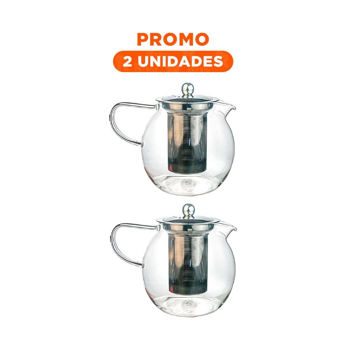 PACK2 TETERA DE BOROSILICATO Y ACERO 800ML EN ESTRUCTURA CIRCULAR TRANSPARENTE - 1