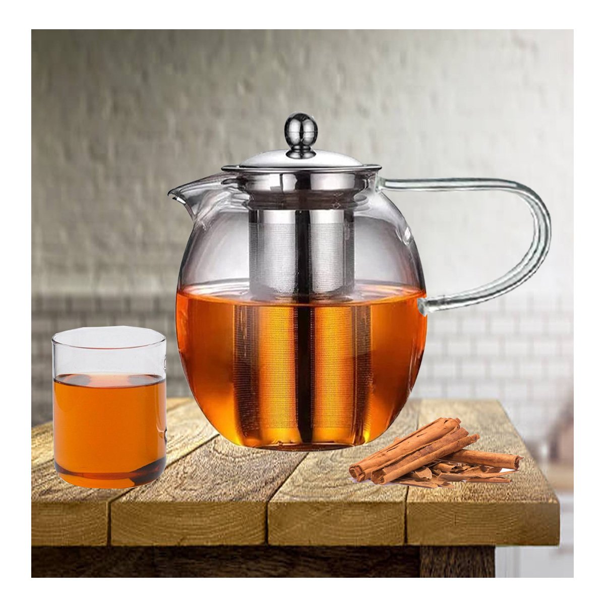 PACK2 TETERA 800ML TRANSPARENTE CIRCULAR CON CUERPO EN BOROSILICATO Y ACERO Y+PAPEL REGALO - 5