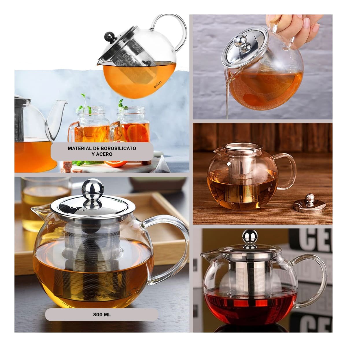 PACK6 JARRA CIRCULAR DE INFUSION 800ML TRANSPARENTE EN BOROSILICATO CON ACERO Y+PAPEL REGALO - 3