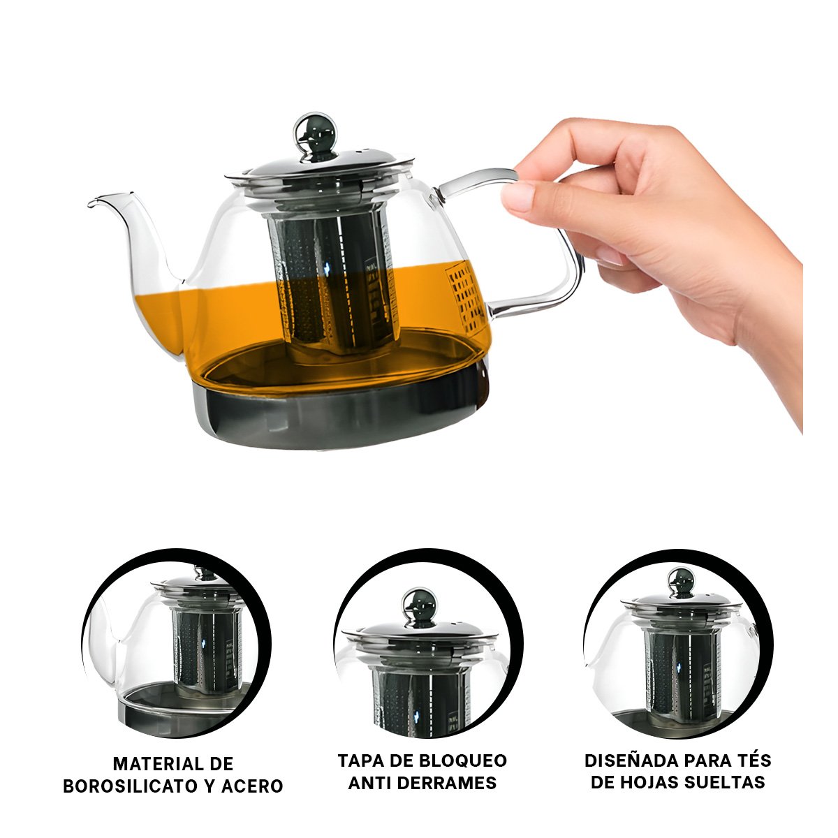 PACK4 TETERA 800ML DE INFUSION EN BOROSILICATO Y ACERO CON FORMA DE COLOR TRANSPARENTE - 2