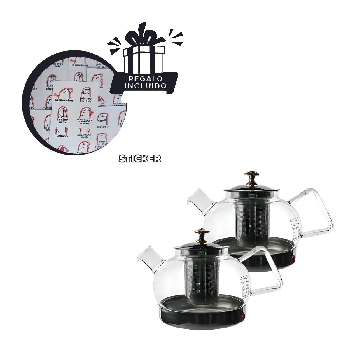 INFUSOR DE COLOR TRANSPARENTE 1000ML FABRICADO EN BOROSILICATO Y ACERO Y+REGALO STICKER - 1