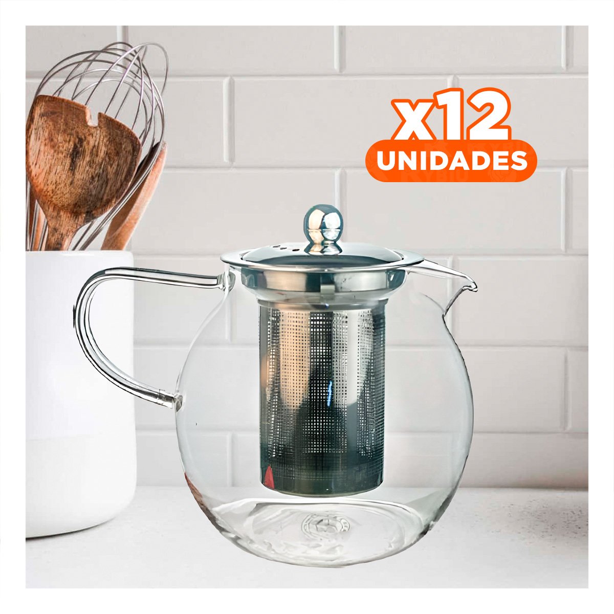 PACK12 JARRA CIRCULAR TRANSPARENTE 800ML CON CUERPO EN BOROSILICATO Y ACERO - 1