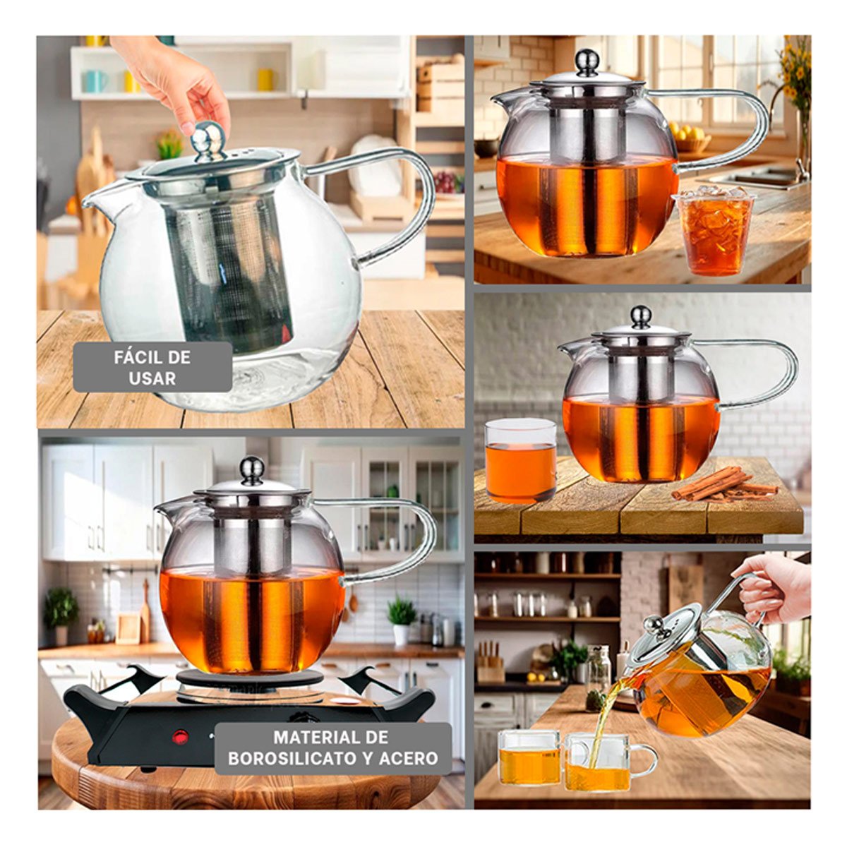 PACK12 JARRA DE BOROSILICATO Y ACERO 800ML EN FORMA CIRCULAR TRANSPARENTE Y+PAPEL REGALO - 2