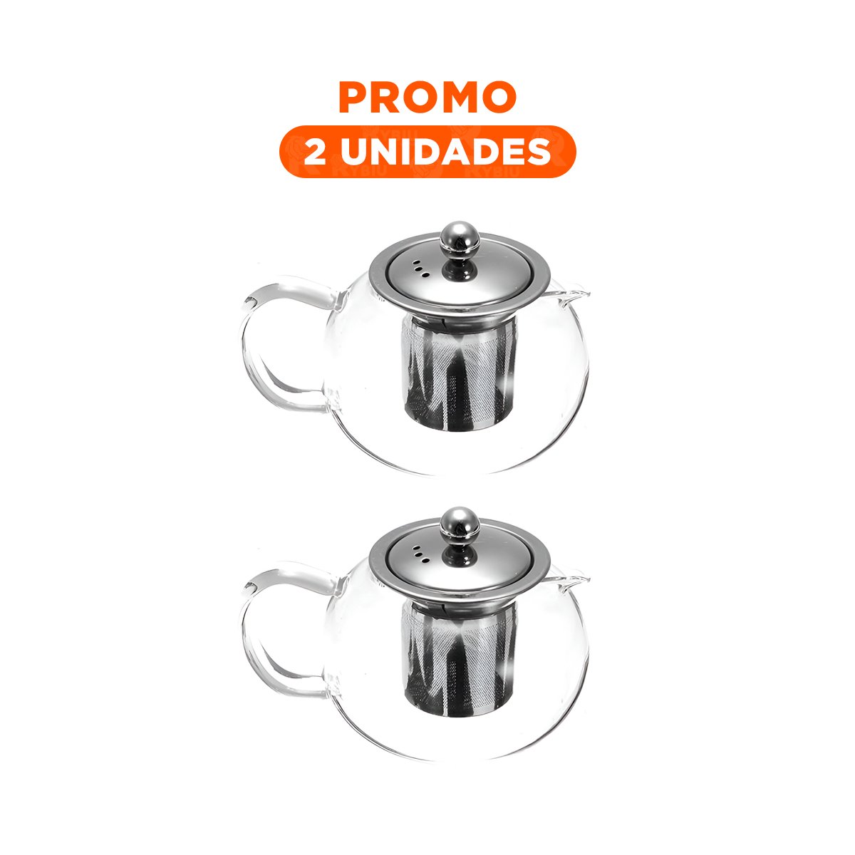 PACK2 TETERA DE BOROSILICATO Y ACERO 800ML EN ESTRUCTURA CIRCULAR TRANSPARENTE - 1