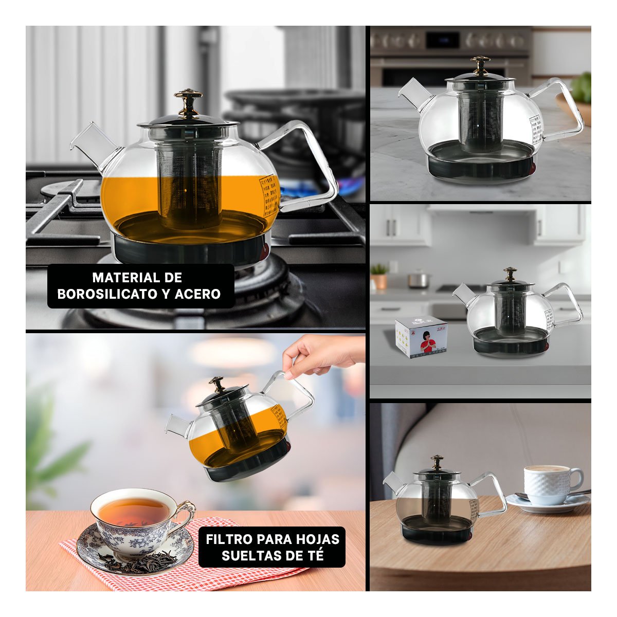 INFUSOR 1000ML EN BOROSILICATO CON DETALLES EN ACERO DE COLOR TRANSPARENTE Y+LIGAS REGALO - 5