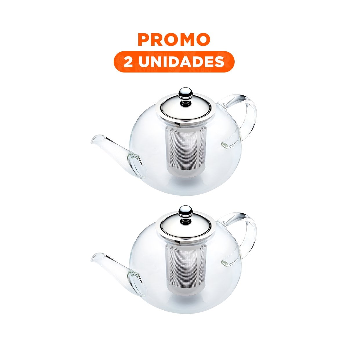 PACK2 TETERA DE BOROSILICATO Y ACERO 900ML EN ESTRUCTURA CIRCULAR TRANSPARENTE - 1