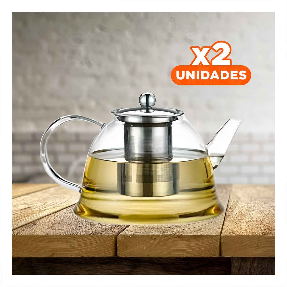 PACK2 TETERA DE COCINA 1500ML DE COLOR TRANSPARENTE CON BOROSILICATO Y ACERO Y+REGALO STICKER - 1