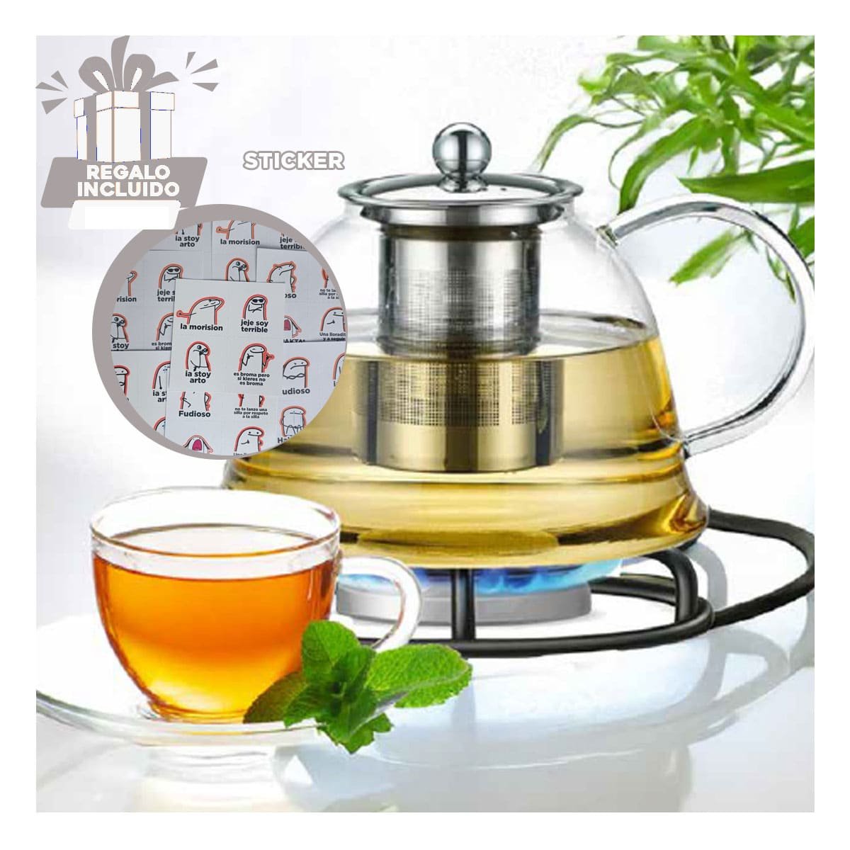 INFUSOR DE COLOR TRANSPARENTE 1500ML FABRICADO EN BOROSILICATO Y ACERO Y+REGALO STICKER - 1