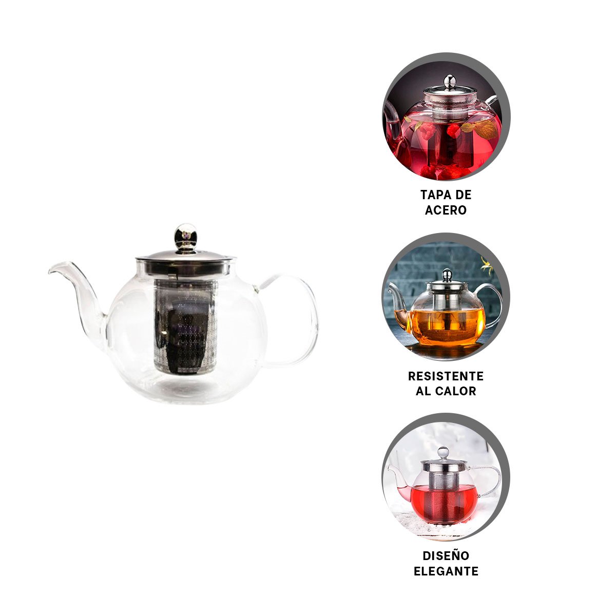 INFUSOR CIRCULAR TRANSPARENTE EN 900ML CON CUERPO DE BOROSILICATO Y ACERO - 3