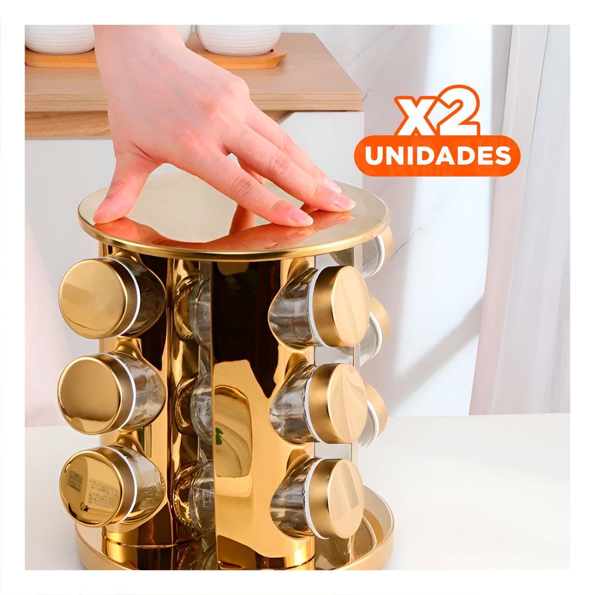 PACK2 CONDIMENTERO GIRATORIO DE 12 FRASCOS CIRCULAR DE COLOR DORADO Y+REGALO STICKER - 1