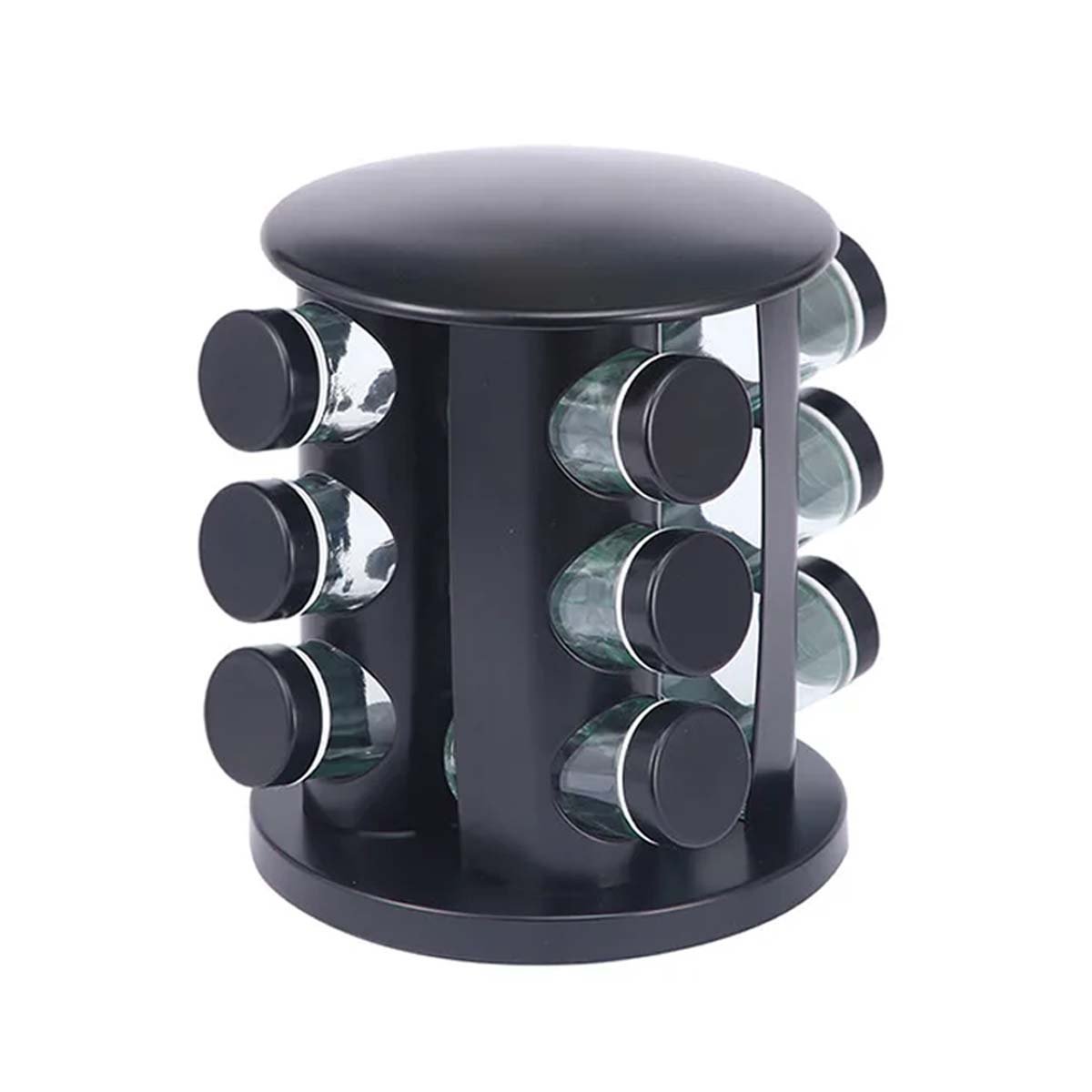 SET DE COLOR NEGRO GIRATORIO CON 12 FRASCOS PARA ESPECIAS Y+PAPEL REGALO - 1