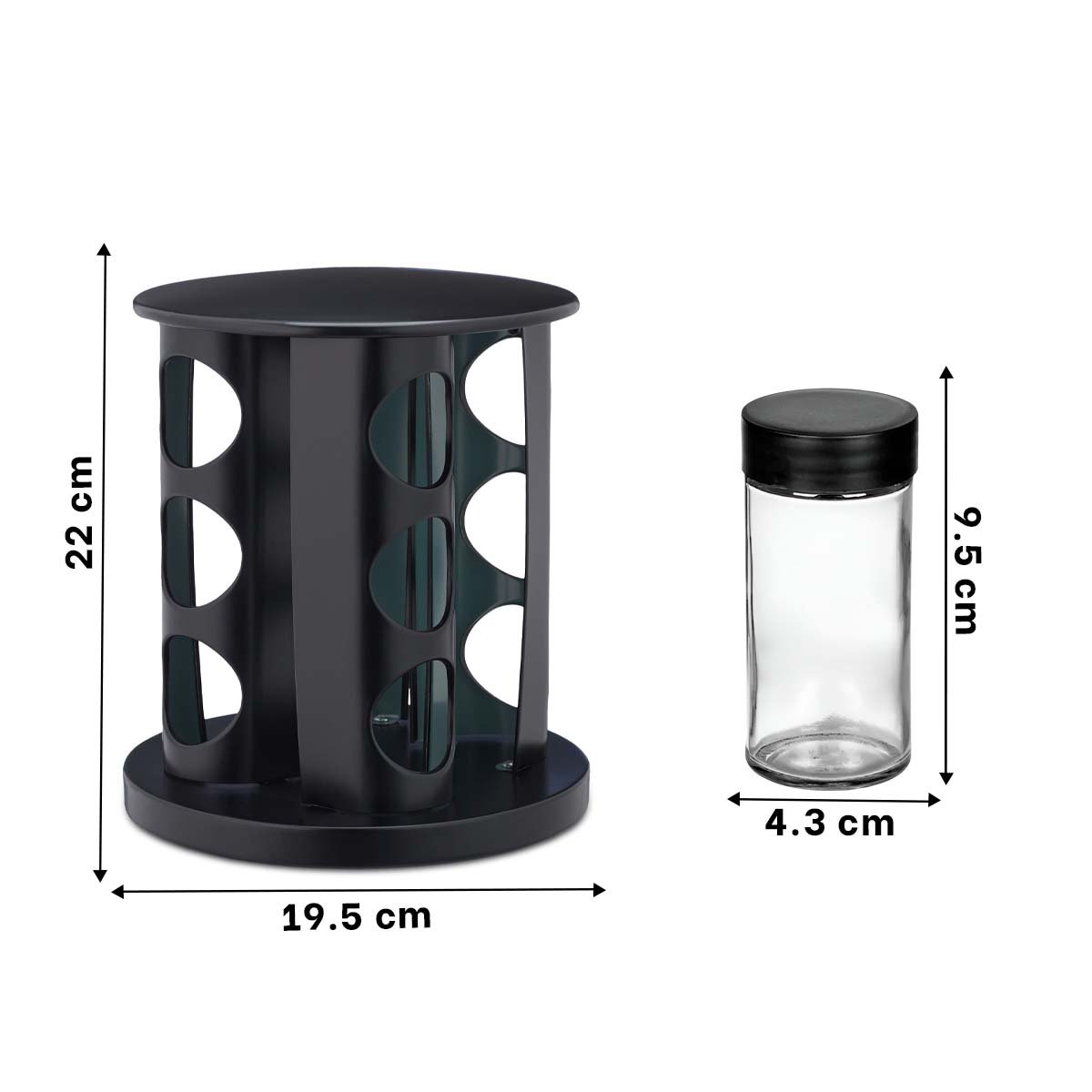 SET DE COLOR NEGRO GIRATORIO CON 12 FRASCOS PARA ESPECIAS Y+PAPEL REGALO - 4