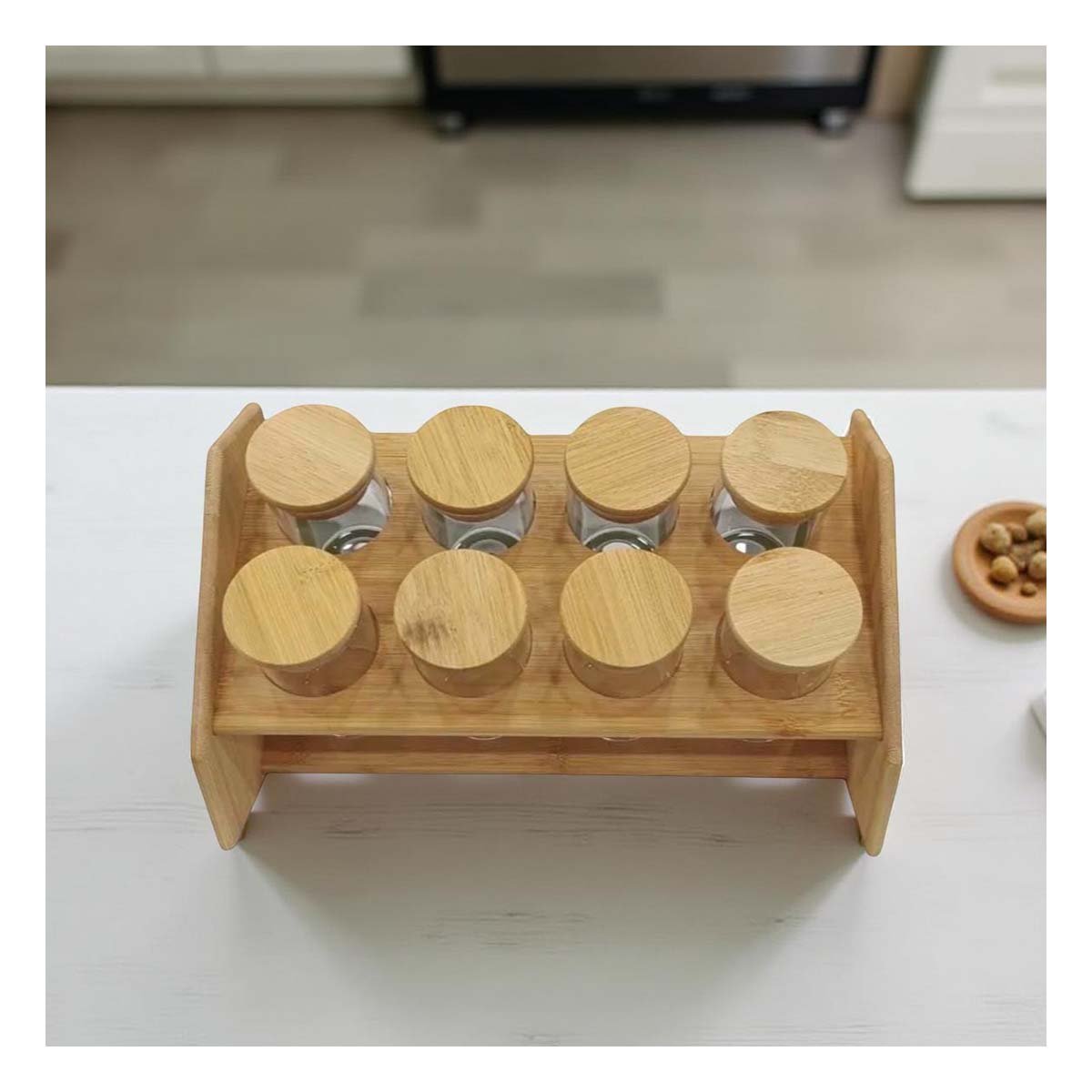 PACK2 DISPENSADOR DE ESPECIAS RECTANGULAR CON 8 FRASCOS CIRCULARES EN MADERA Y+PAPEL REGALO - 2