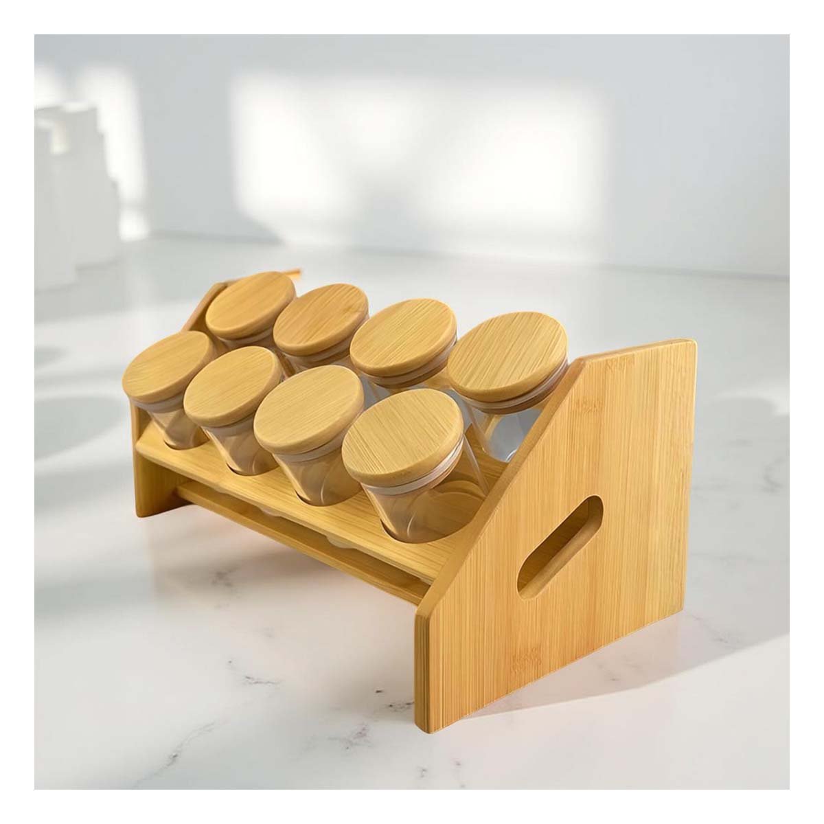 PACK2 DISPENSADOR DE ESPECIAS RECTANGULAR CON 8 FRASCOS CIRCULARES EN MADERA Y+PAPEL REGALO - 5