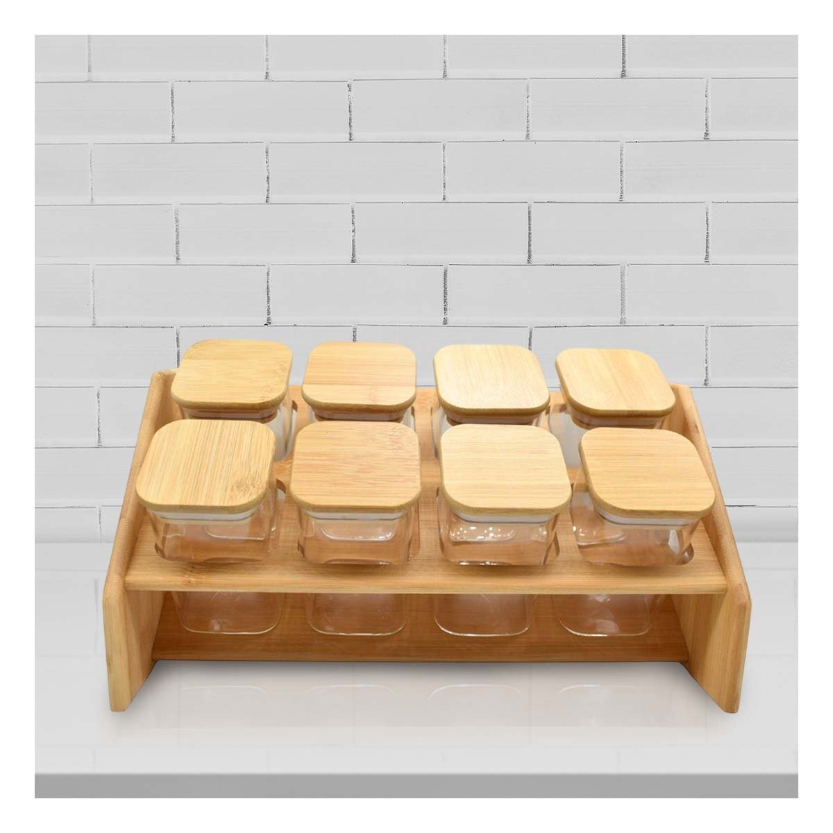 PACK2 ESTACION DE ESPECIAS RECTANGULAR DE MADERA CON 8 FRASCOS COCINA Y+PAPEL REGALO - 5