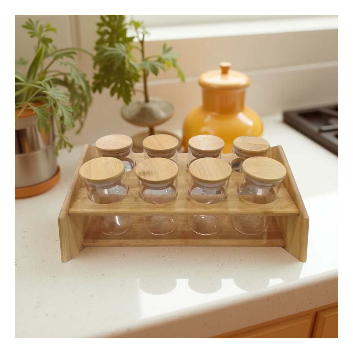 PACK2 RACK ESPECIERO RECTANGULAR CON 8 FRASCOS CIRCULARES PARA COCINA HOGAR Y+REGALO STICKER - 5