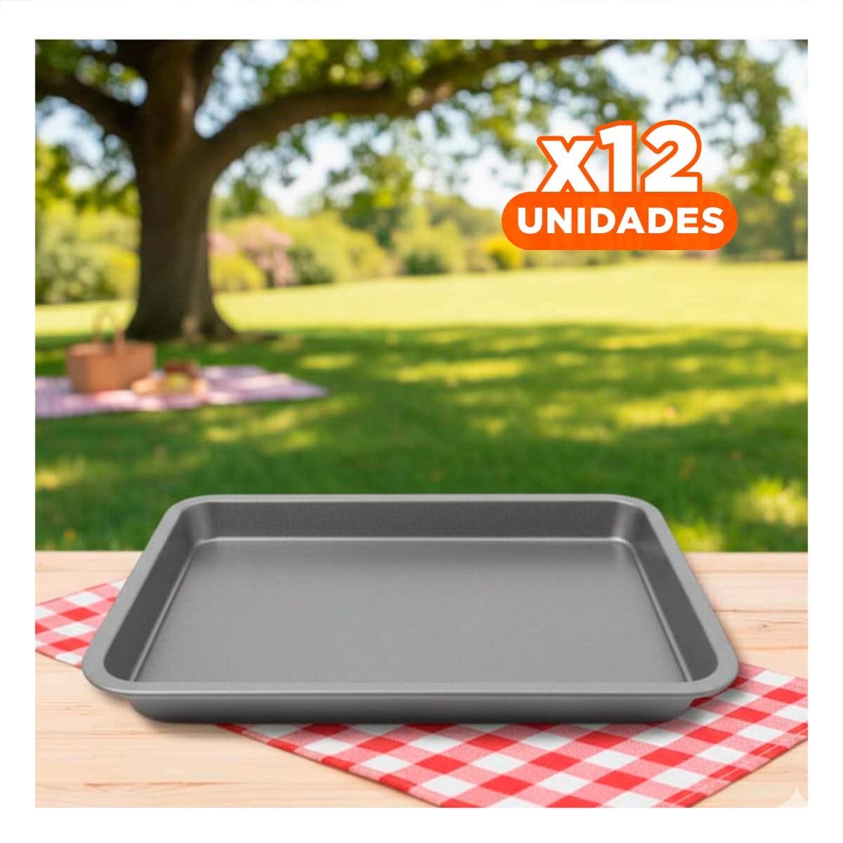 PACK12 FUENTE DE COCINA RECTANGULAR PLATEADA PARA SERVIR COMIDAS Y SNACKS - 1