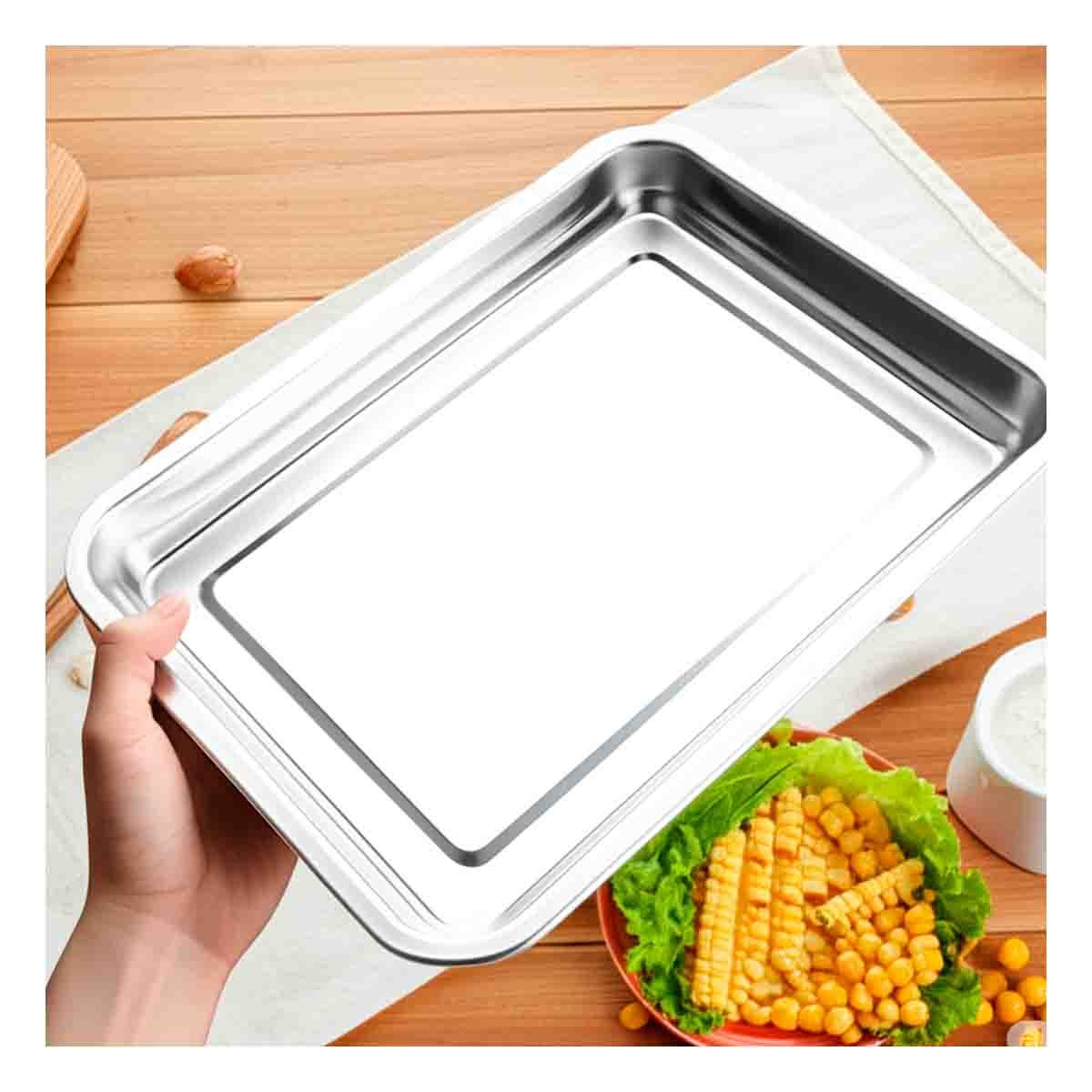 PACK4 CHAROLA DE COCINA RECTANGULAR PLATEADA PARA ORGANIZAR ALIMENTOS Y PLATOS - 2