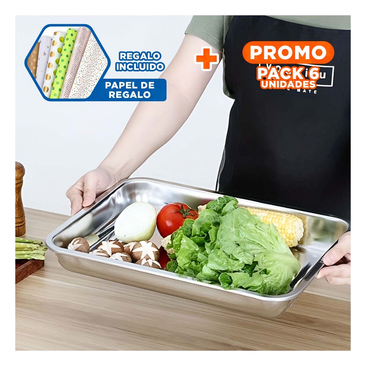 PACK6 BASE DECORATIVA RECTANGULAR DE ACERO PARA COCINA HOGAR PLATEADA Y+PAPEL REGALO - 1