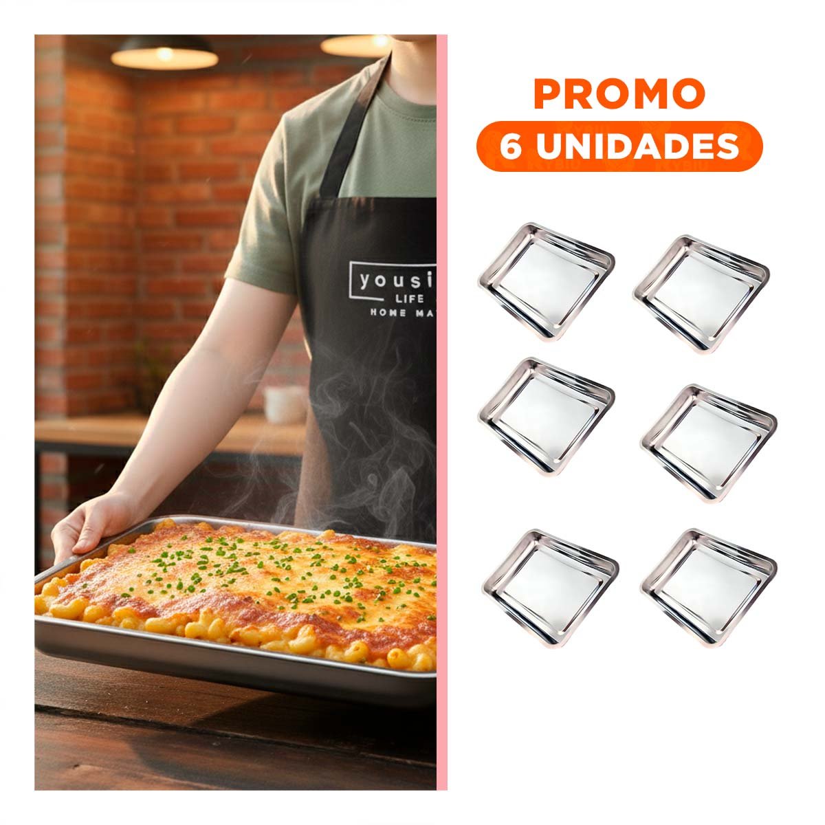PACK6 TABLERO RESISTENTE RECTANGULAR DE ACERO PLATEADO PARA PRESENTACION DE COMIDA - 1