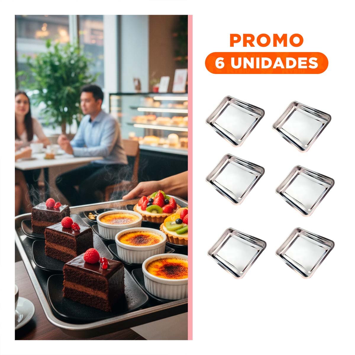 PACK6 TABLERO RECTANGULAR DE ACERO PARA COCINA Y MESA PLATEADO 50X35X2CM - 1