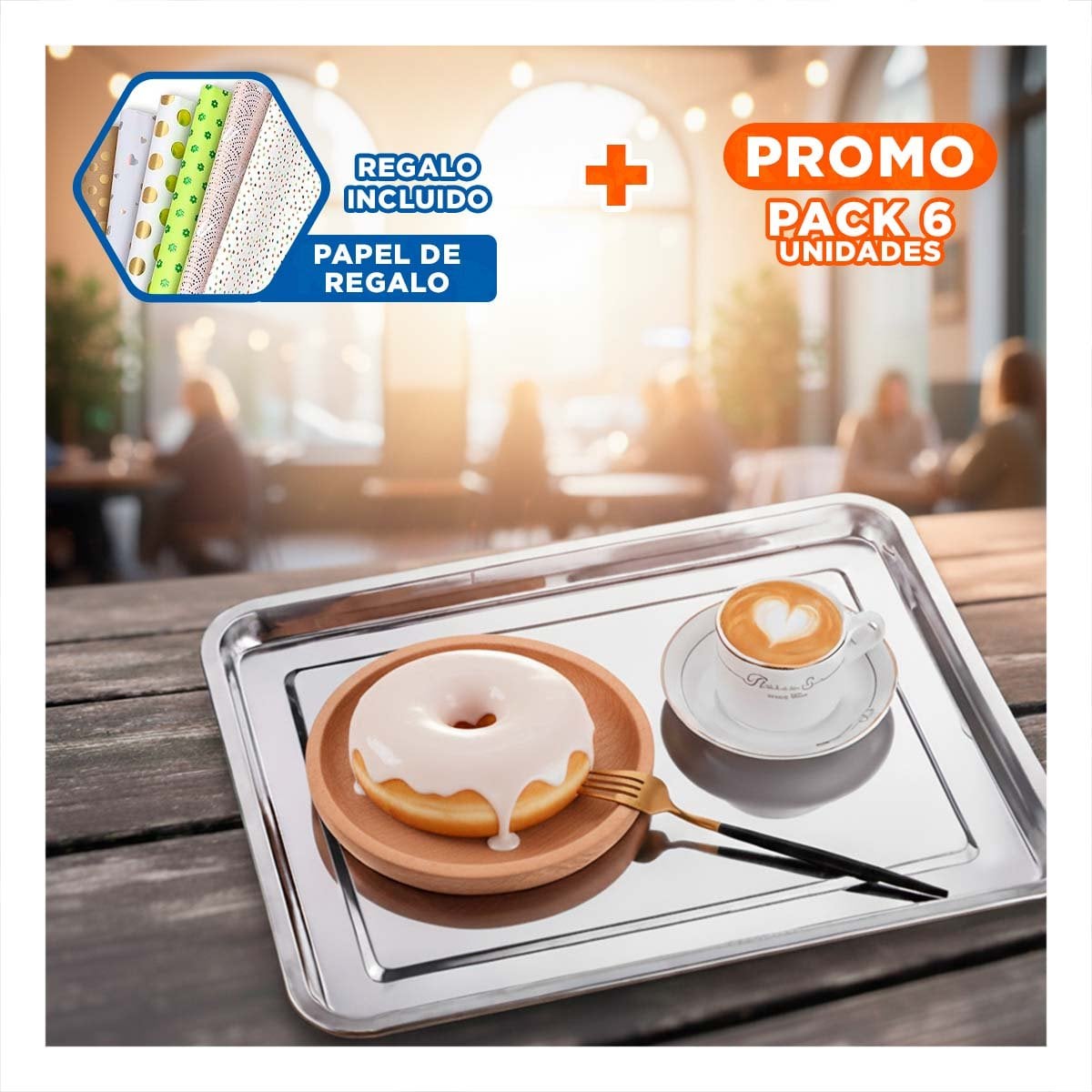 PACK6 BASE DE ACERO DURADERO RECTANGULAR PARA USO EN COCINA Y REUNIONES Y+PAPEL REGALO - 1